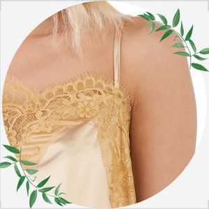 Golden Yellow Satin Lace V-Neck